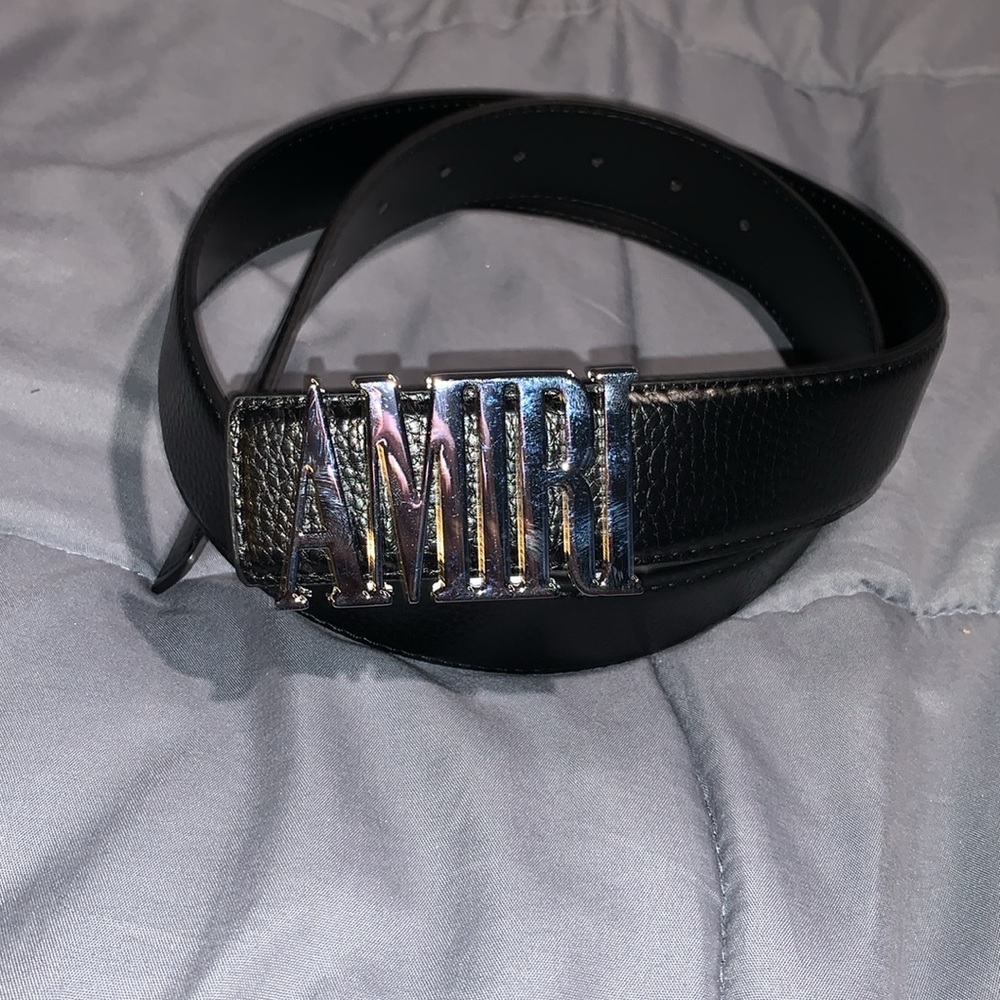 Men’s Mike Amiri Silver Buckle Black Faux Leather Men’s Belt 44